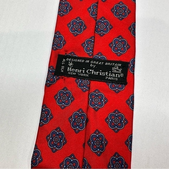 HENRI CHRISTIAN Red Patterned Silk Tie - Picture 3 of 4